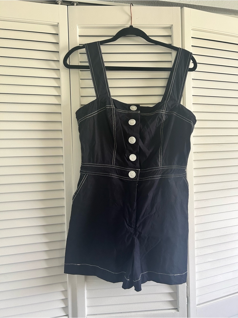 Nicole Miller Navy Romper with Contrast White Stitching